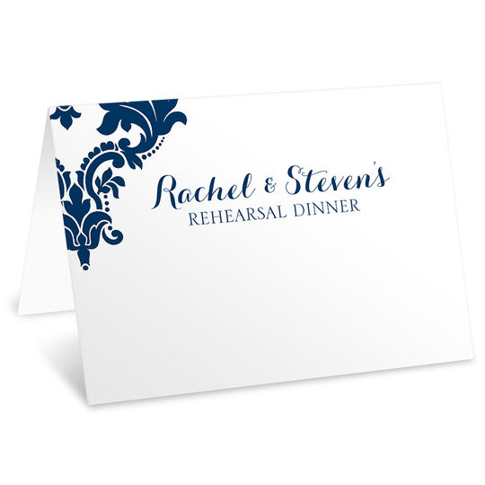 Navy Damask Folded Place Cards